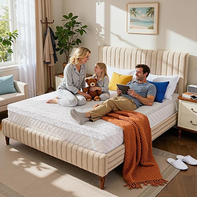SyMax Queen Mattress Topper, Gel Infused Memory Foam Mattress Topper, 4 Inch Bed Topper with Cover, Soft Cooling and Pressure Relieving, CertiPUR-US Certified, Queen