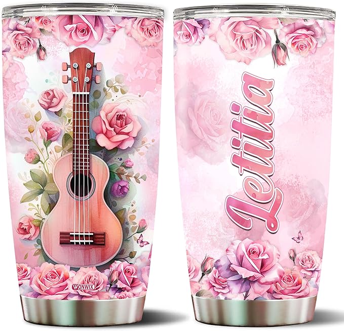 WONWIX Personalized Coffee Tumbler Gift for Ukulele Lover Women, 20oz Insulated Stainless Steel Mug Travel Cup Gifts for Girls, Wife, Daughter, Mom, Christmas, Birthday, Mothers Day, Valentine