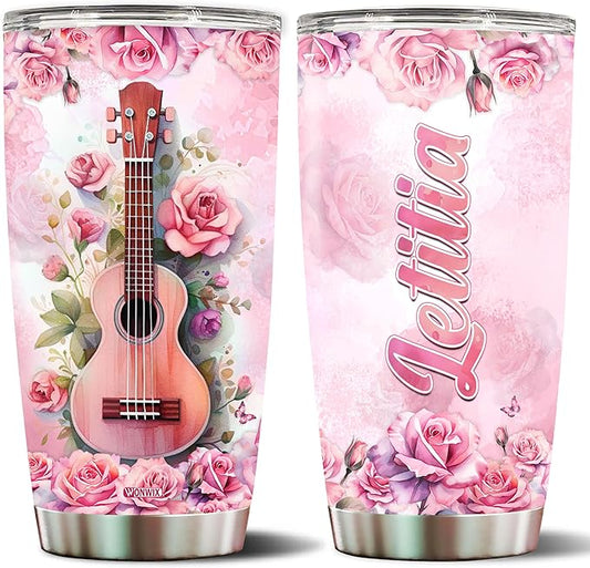 WONWIX Personalized Coffee Tumbler Gift for Ukulele Lover Women, 20oz Insulated Stainless Steel Mug Travel Cup Gifts for Girls, Wife, Daughter, Mom, Christmas, Birthday, Mothers Day, Valentine