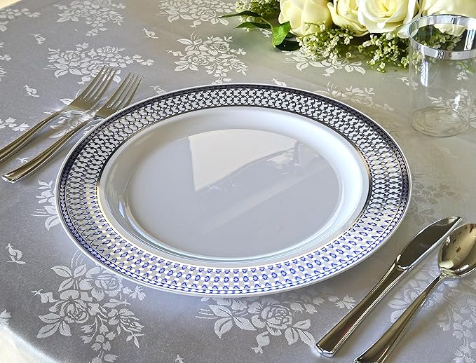 " OCCASIONS " 40 Piece Chargers pack Wedding Party 12'' Disposable Plastic Charger Plates/Chargers (Odissey Blue & Silver)