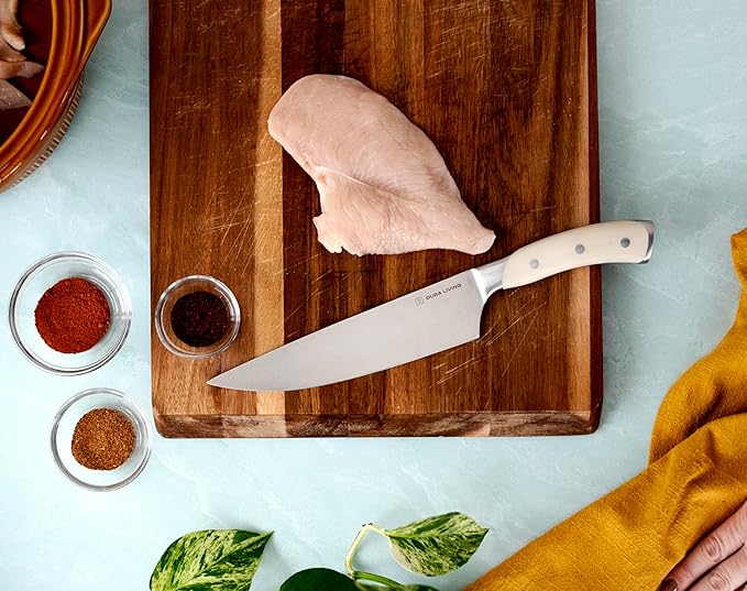 DURA LIVING 3-Piece Kitchen Knife Set ??Ultra-Sharp German Stainless Steel, 8??Chef, 5??Utility, and 3.5??Paring Knives with Ergonomic Handles, Multipurpose Kitchen Knife Set, Clear