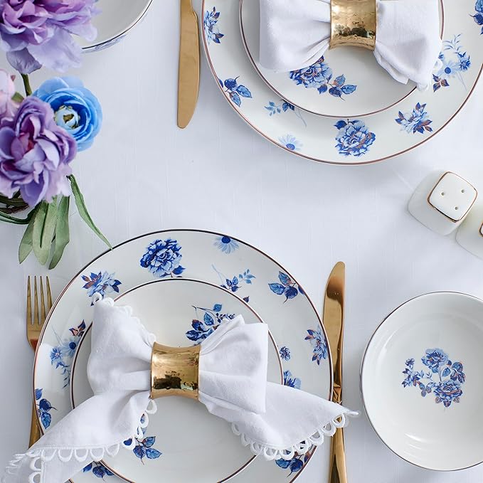 Stone Lain Viola 24-Piece Dinnerware Set Porcelain, Plates and Bowls Set, Dish Set for 8, Microwave and dishwasher Safe, Blue