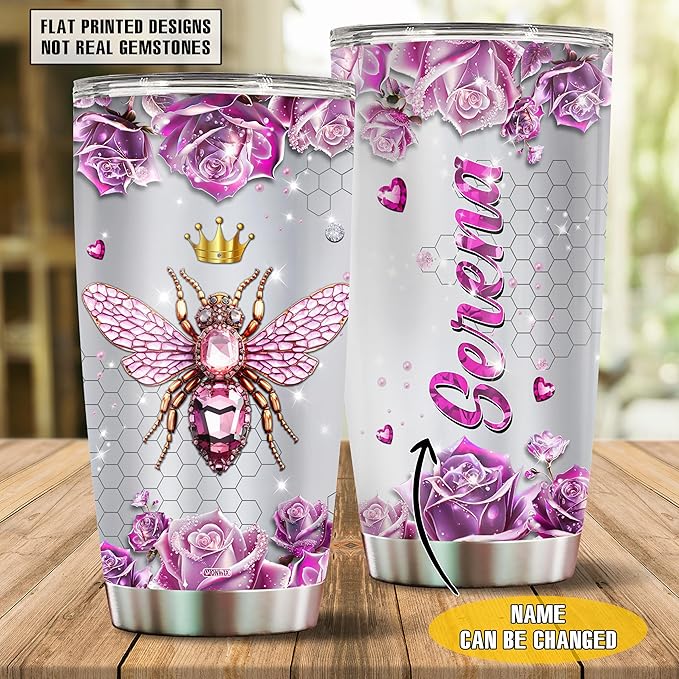 WONWIX Personalized Queen Bee Gifts for Women Insulated 20oz Stainless Steel Gift for Girls, Wife, Daughter Bee Lovers, Water Bottle, Travel Cups Tumblers Christmas Birthday Mother's Day Valentine