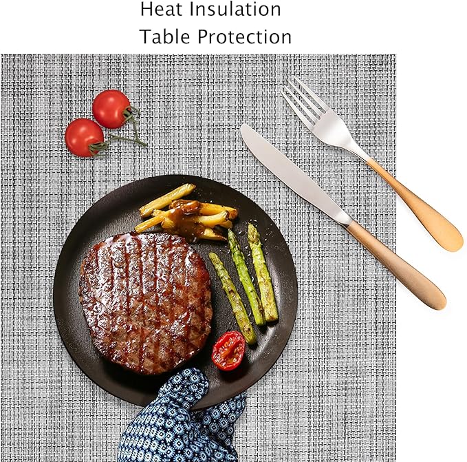 Myir JUN Placemats Set of 8, Vinyl Woven Placemats Place Mats Indoor Set of 8 Washable Table Mats Non-Slip Place mats for Dining Table (B-Gray, Set of 8)