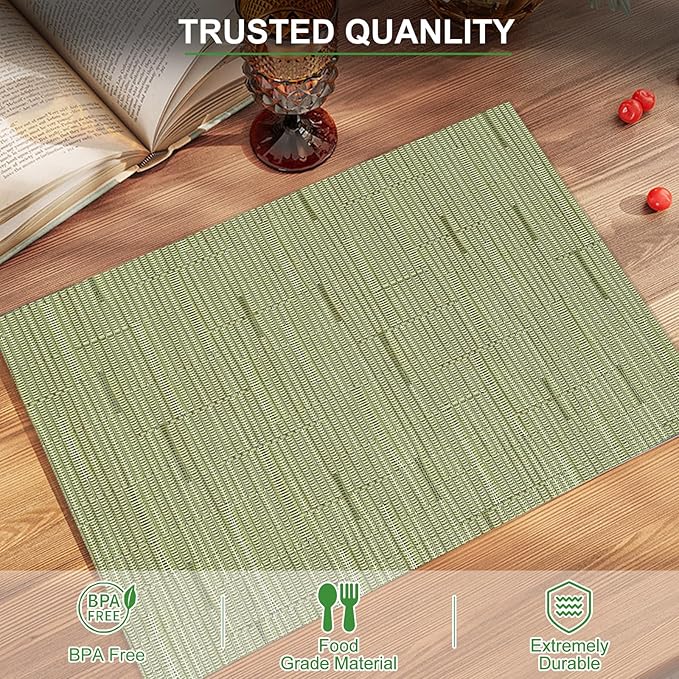 BETEAM Placemats Set of 8, Woven Vinyl Placemat for Dining Table Washable Wipeable Kitchen Place Mats Durable Indoor Outdoor Table Mats