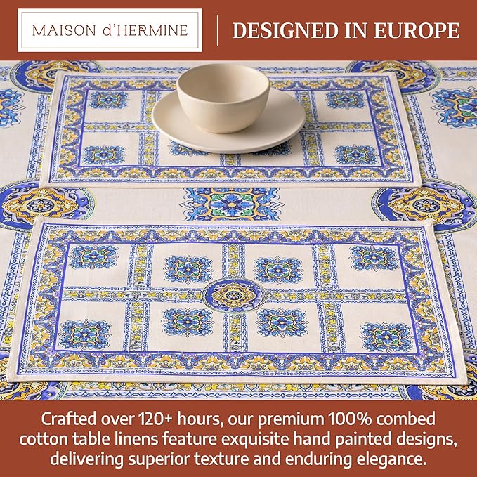 Maison d' Hermine Placemat 100% Combed Cotton Premium Cloth Placemats 13"x19" Washable Place Mats, Home, Kitchen, Dining, Cocktail Parties & Camping - Sciacca (Set of 4)