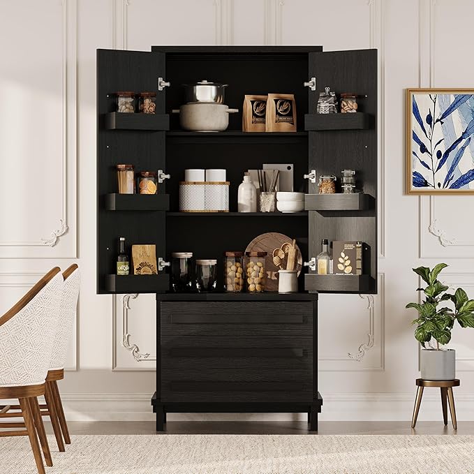 Christopher Knight Home Chenny 70''H Wooden Kitchen Pantry Cabinet, Storage Cabinet with Adjustable Shelves, 6 Door Internal Storage Compartments & 3 Drawers, Freestanding Cupboard Cabinet, Black