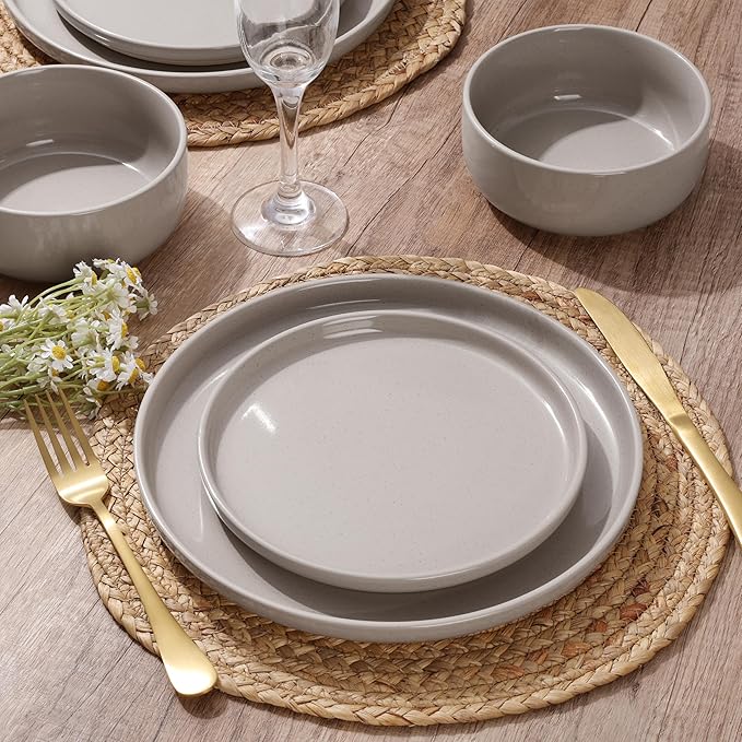 HaWare Stoneware Dinnerware Sets, 24-Piece Plates and Bowls Set for 8, Dishes Set for Home Restaurant, Speckled Cream Coffee