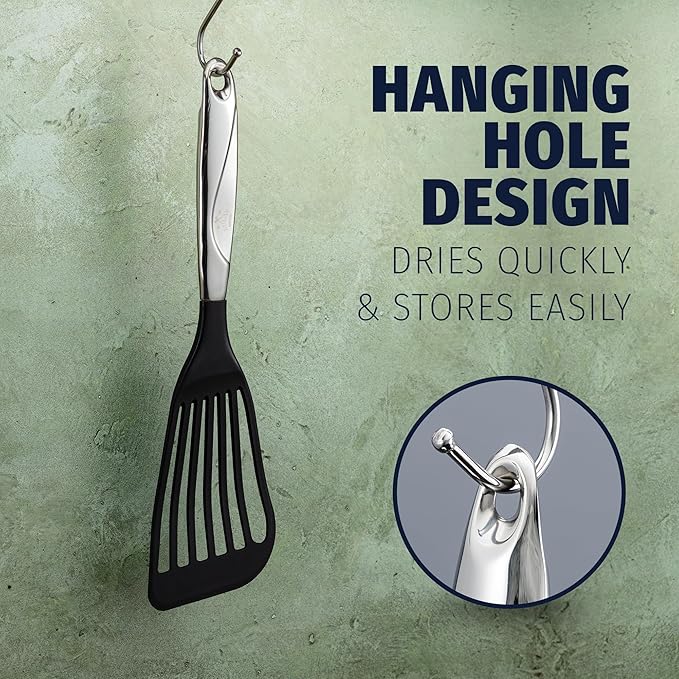 Zulay Kitchen Stainless Steel Fish Spatula - 12.8??Flexible Slotted Turner for Cooking & Frying - Ergonomic Handle, Non-Stick Safe & Dishwasher Safe Kitchen Utensil for Everyday Use