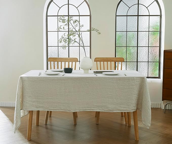 AORISSI 100% French Flax Linen Tablecloths Rectangle 84Lx60W Inch for Dinners, Parties, Easter, Halloween, Camping, Stone Washed, Textured, Machine Washable, 6-8 Sets (60''x84'', Natural Linen)