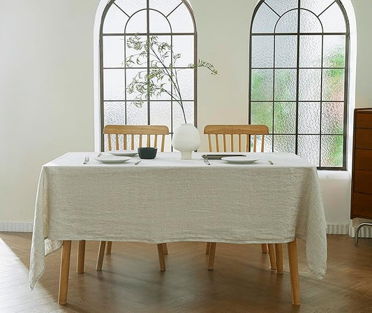 AORISSI 100% French Flax Linen Tablecloths Rectangle 132Lx60W Inch for Dinners, Parties, Easter, Halloween, Camping, Stone Washed, Textured, Machine Washable, 12-14 Sets (60''x132'', Natural Linen)