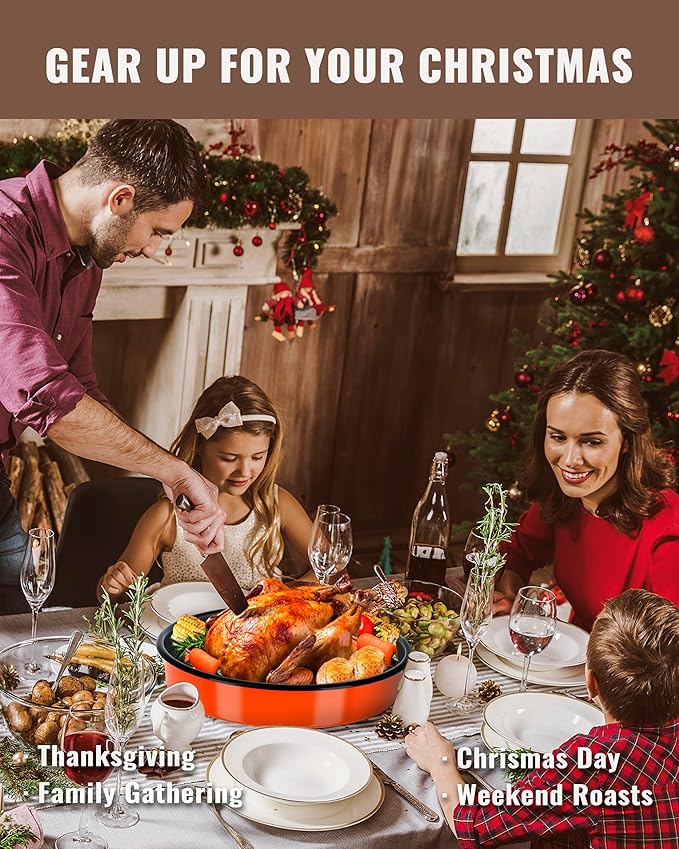 Round Roasting Pan Set Bakeware 4 Pack Baking Cake Pans Enamel Casserole Dish 9/10/12/14 Inch Non-Stick Chicken Roaster Oven Dishwasher Safe Mother's Christmas Gift Cookware (Orange)