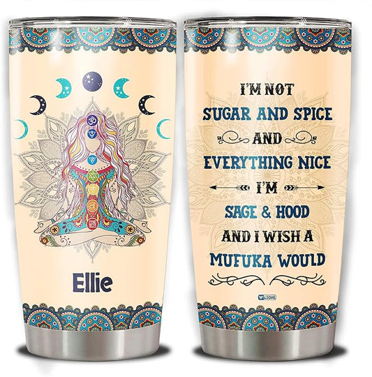 WAZONE Personalized Yoga Hippie Tumbler Cup With Lid Im Not Sugar Spice Customized Name 20oz 30oz Insulated Stainless Steel Travel Mug Mothers Day Birthday Christmas Gifts For Women Girls