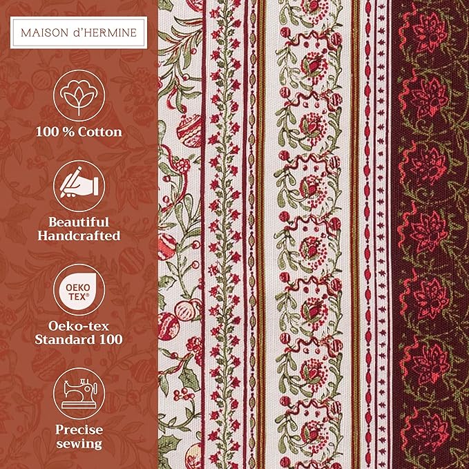Maison d' Hermine Placemats Set of 4 100% Cotton Washable Cloth Place Mats, Reusable Table Mats for Thanksgiving Christmas Decorations Kitchen Dining Party Wedding (Reveillon Au Jardin, 13" x 19")
