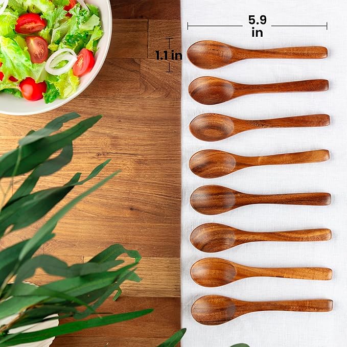 Zulay Kitchen Teak Wood Small Honey Spoons Set ??8 Piece Mini Wooden Honey Dippers, Handcrafted Natural Teak Wood, Durable, Smooth Finish & Food-Safe Design