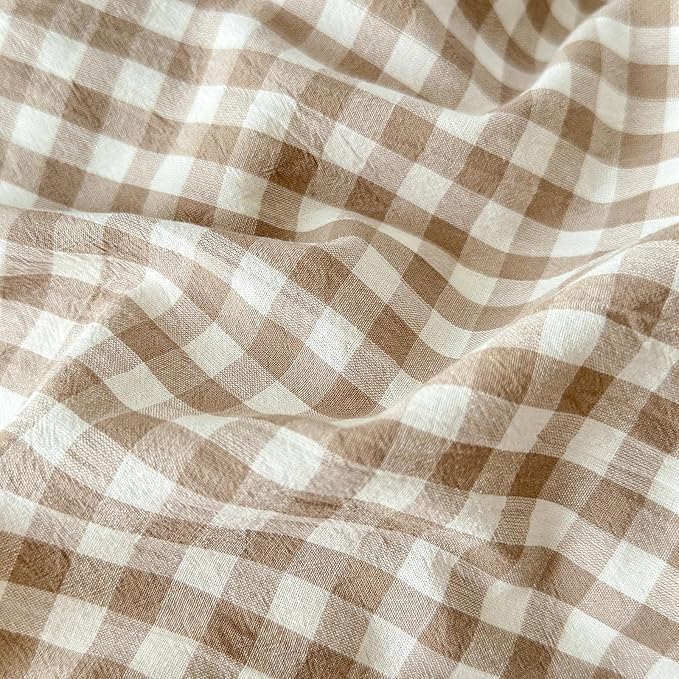 LifeTB Tan Gingham Comforter Set Twin XL Modern Style Beige Plaid Comforter Set 3 Pieces Soft Fluffy Grid Checkered Pattern Comforter with 2 Pillowcases Farmhouse Gingham Bedding Set Twin XL
