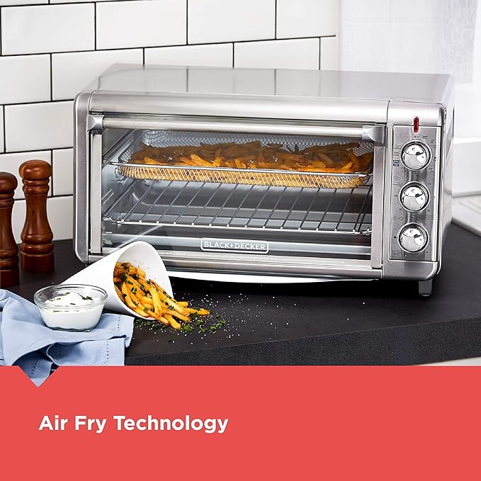 BLACK+DECKER Crisp 'N Bake Air Fry Countertop Convection Toaster Oven, XL Capacity, 8-Slice, 5-in-1, Fits 9??x 13??pan,12??Pizza, 60-Min Timer, Bake, Broil, Air Fry, Toast, Keep Warm, Stainless Steel