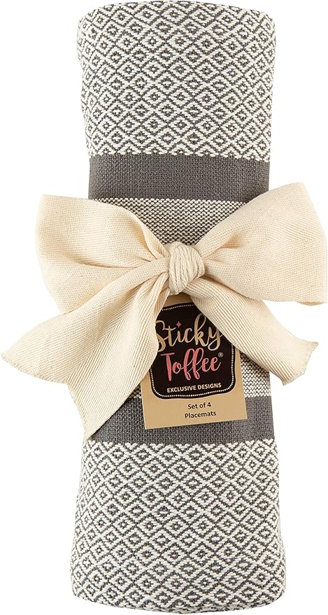 Sticky Toffee Cotton Placemats Set of 4 ??Gray Woven 14x19 in Table Mats for Kitchen or Dining Table, Boho Style, Washable Cloth Placemats