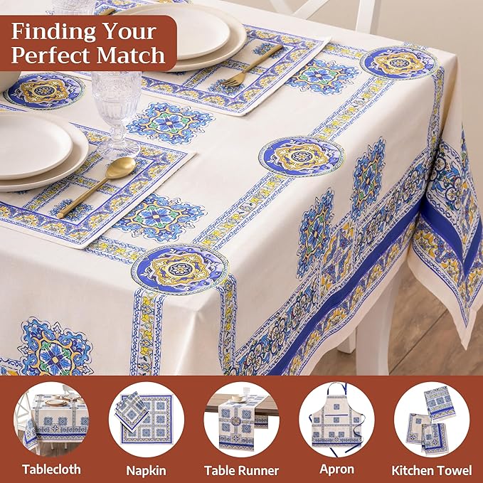 Maison d' Hermine Placemat 100% Combed Cotton Premium Cloth Placemats 13"x19" Washable Place Mats, Home, Kitchen, Dining, Cocktail Parties & Camping - Sciacca (Set of 4)