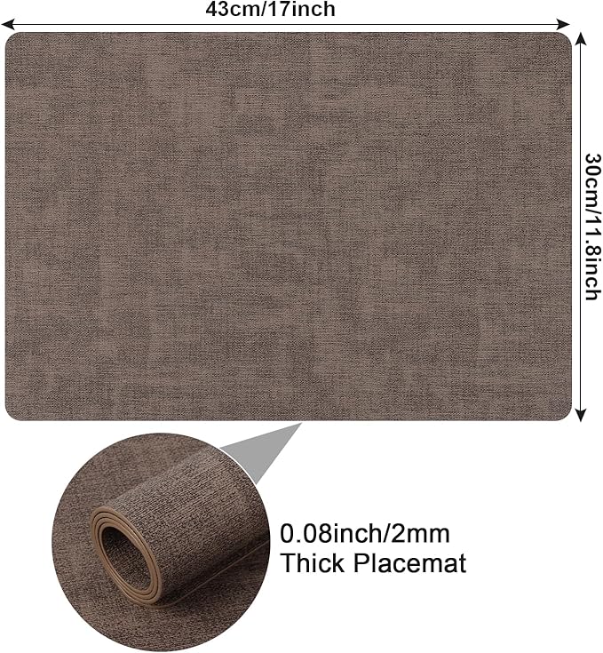 Boobezeen Faux Leather Placemats Set of 6, Heat Resistant Wipeable Washable Vinyl Place Mats, Waterproof Anti-Slip Dining Table Mats, Suitable for Indoor & Outdoor Use (Coffee)
