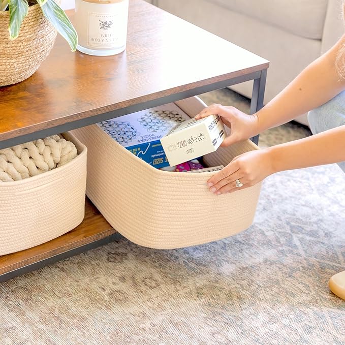 NaturalCozy Storage Baskets 16.8?쓝13?쓝7.6??Cotton Rope Woven Baskets for Organizing 3-Pack | Toy Storage Bins | Basket for Shelves, Laundry, Blanket, Clothes, Closet, Kitchen, Bathroom, Gifts