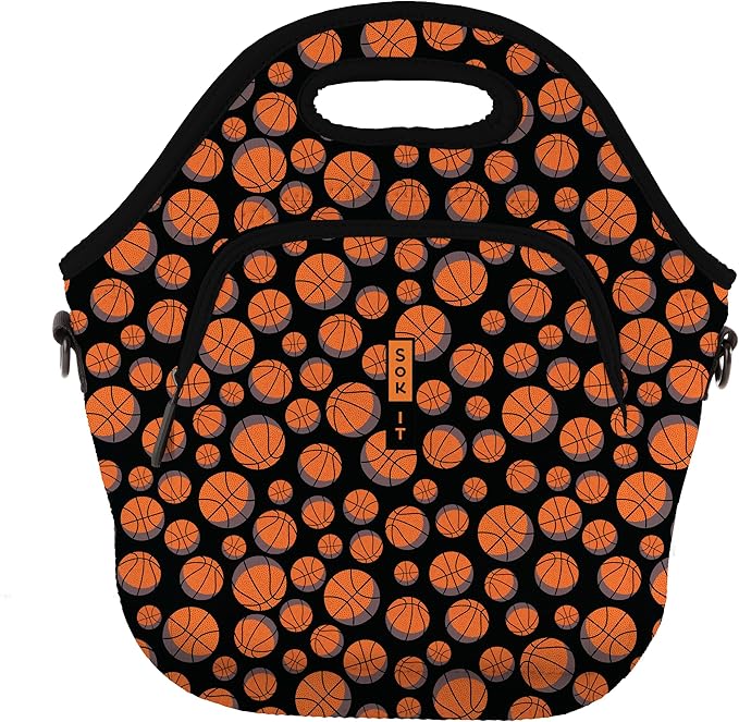 Sok It LunchTote Zippered Bag Insulated Neoprene Caddy (Basketball, X-Large 6.5 Quart Lunch Tote)
