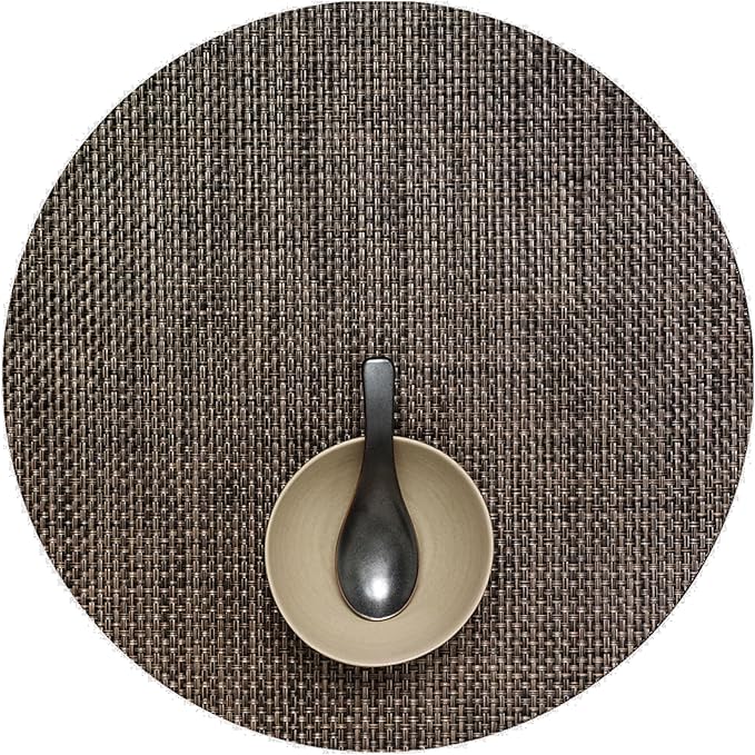 Chilewich Basketweave Placemats in Earth - Set of 4 - Easy Care Woven Tabletop Textiles - Indoor/Outdoor - 15" Round