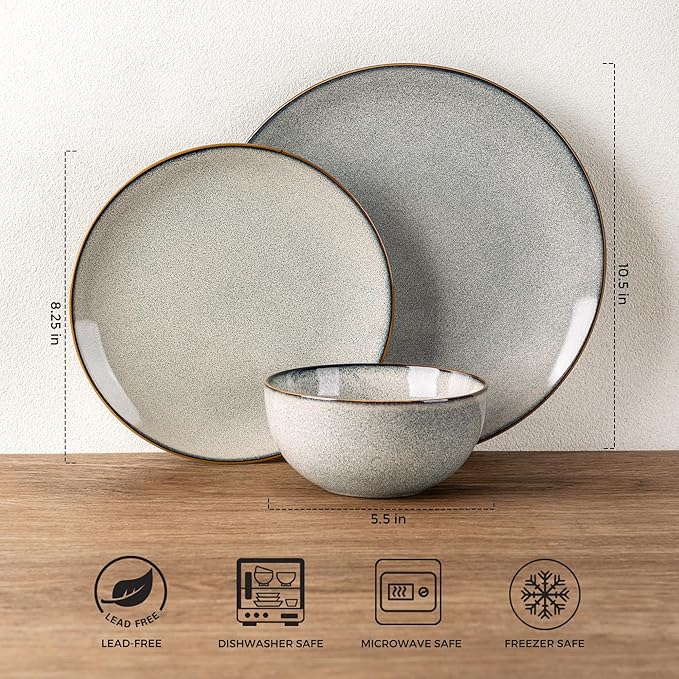 GBHOME Ceramic Dinnerware Sets for 6, 18 Pieces Stoneware Plates and Bowls Sets, Reactive Glaze Dish Set-Scratch Resistant, Dishwasher&Microwave Safe