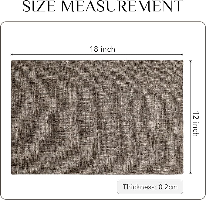 Softalker Faux Linen Placemats Set of 12-12 x 18 Inch, Heat Resistant Double Layered Durable Burlap Farmhouse Place Mats, Non-Slip Washable Rustic Table Mats for Dining, Kitchen, Party竊뉰rown