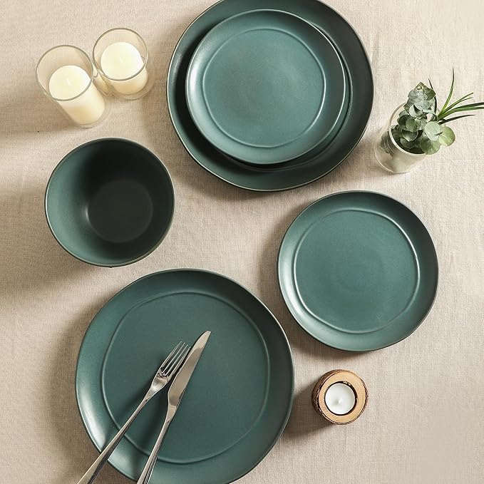 Stone Lain Infinity 12-Piece Dinnerware Set Stoneware, Plates and Bowls Set, Dishwasher and Microwave Safe, Dish Set for 4, Green