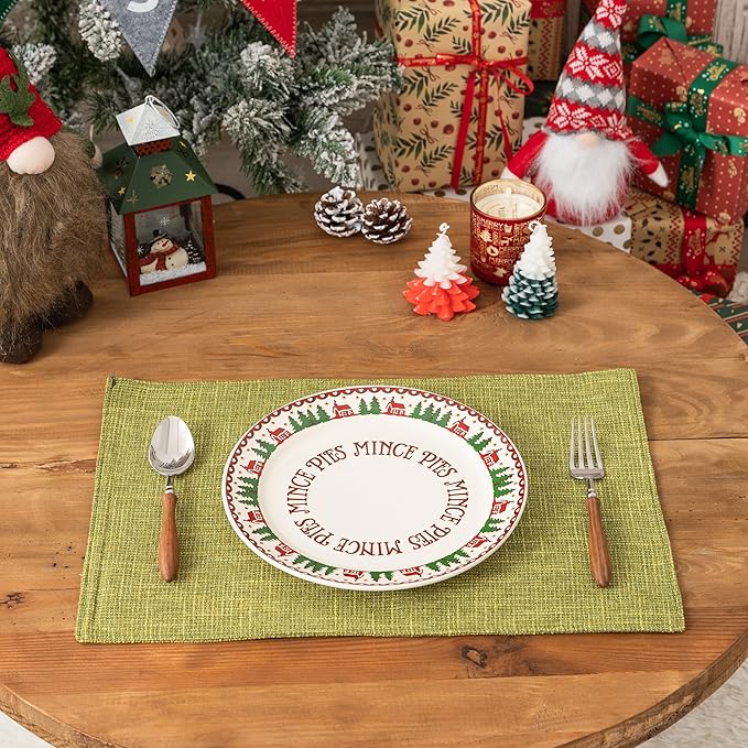 Kevin Textile Spring Burlap Linen Placemats Set of 4 Heat Resistant Dining Table Place Mats Washable Kitchen Table Mats, 13 x19 inches, Linden Green