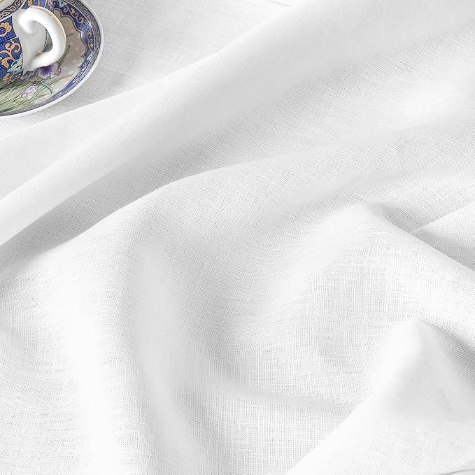 D'Moksha Homes White Linen Tablecloth 60 x 156 Inch - 100% Pure Linen White Tablecloth for Rectangle Tables - Classic Hemstitch, Machine Washable Table Cloth for Valentines, Spring, Easter