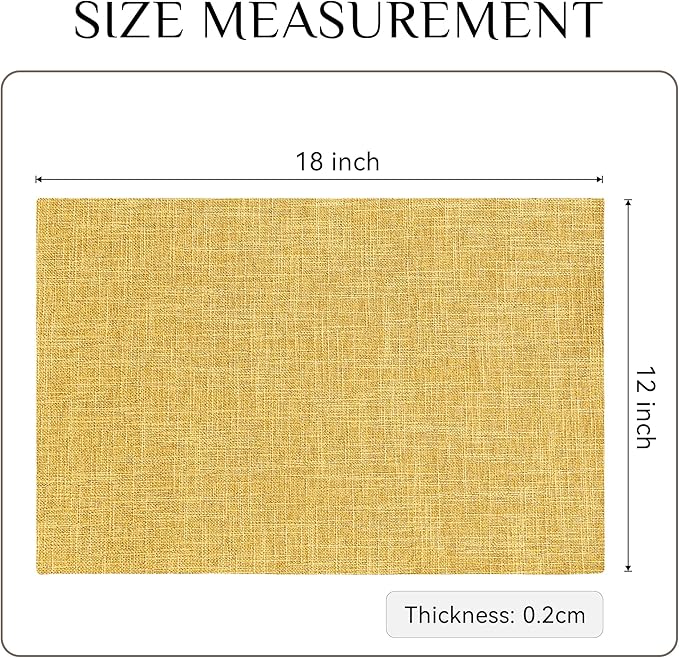 Softalker Faux Linen Placemats Set of 6-12 x 18 Inch, Heat Resistant Double Layered Durable Burlap Farmhouse Place Mats, Non-Slip Washable Rustic Table Mats for Dining, Kitchen, Party竊늍ellow