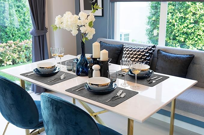 More D챕cor Faux Leather Placemats Set of 6 for Dining Table ??Waterproof, Wipeable, Washable, Stain & Heat Resistant, Non-Slip Table Mats ??12 X 17 Inch, Dark Grey