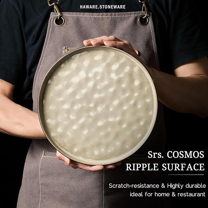 HaWare Stoneware Plates Set of 6, 7.9??Salad Plates, Reactive Glaze Ripple Ceramic Dish Set for Appetizer, Dessert, Scratch Resistant, Small Dinner Plate, Microwave and Dishwasher Safe, Saturn Khaki