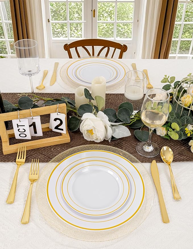 WDF 25PCS Glitter Gold Charger Plates - 12inch Gold Charge for Dinner - Plastic Chargers for Wedding Birthday Party Valentine's Day