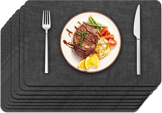 Maxpearl Faux Leather Placemats Set of 8 - Waterproof - Wipe Clean - Heat Resistant - Non Slip Dining Table Place Mats, Suitable for Indoor & Outdoor Use, 17?쇺셹12?쇺? Black