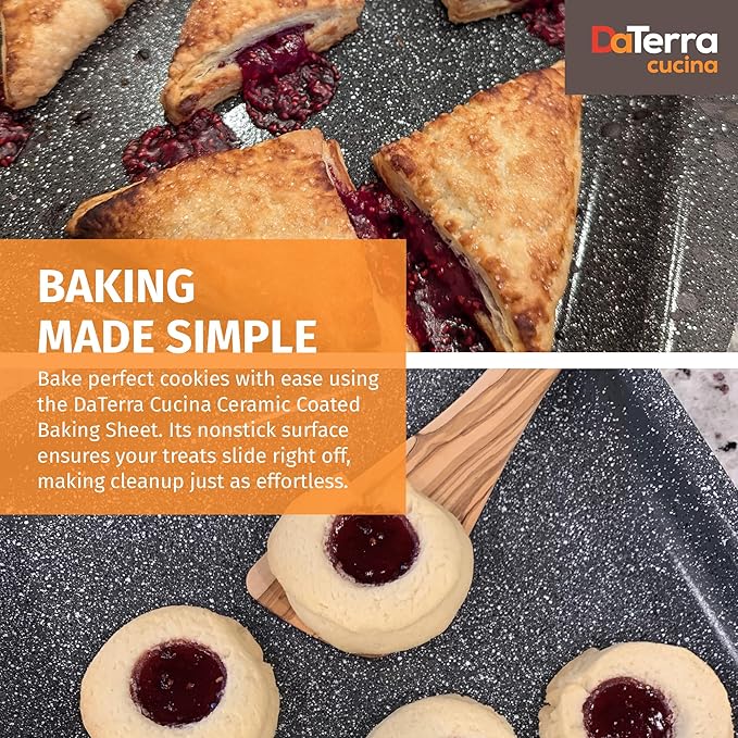 DaTerra Cucina - Nonstick Ceramic Coated Baking Sheet Twin Pack ??16" x 11" x 1" Professional Grade, PTFE, Cadmium, Lead & PFOA Free, Oven Safe, Ideal for Baking, Roasting & Cooking