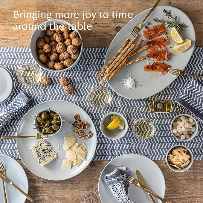 over&back Coupe Stoneware Serving Platter - Elegant 1-Piece Oval Serving Platter to Complete Your Kitchen Set - 16.4" x 11.5" - Semi-Matte Fog Blue