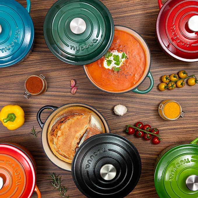 Cast Iron Dutch Oven with Lid ??Non-Stick Ovenproof Enamelled Casserole Pot ??Sturdy Dutch Oven Cookware ??Teal, 7.3-Quart, 30cm ??by Nuovva