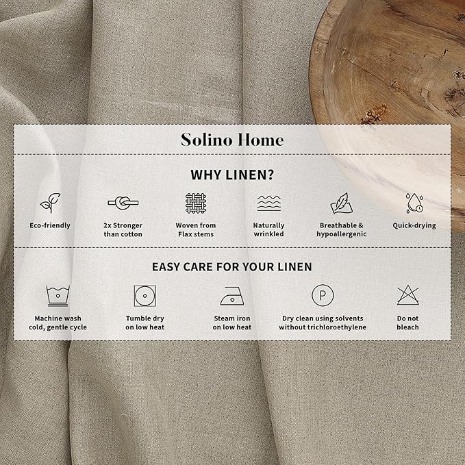 Solino Home Linen Tablecloth for Rectangle Tables 60 x 108 Inch - 100% Pure Linen Peach Table Cloth - Fete, Machine Washable Cloth Tablecloth for Valentines, Spring, Easter