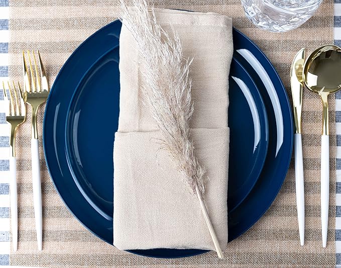 [30 Pack 6.3''] Dark Blue Plastic Party Plates Edge Collection Premium heavyweight Elegant Disposable Tableware Dishes