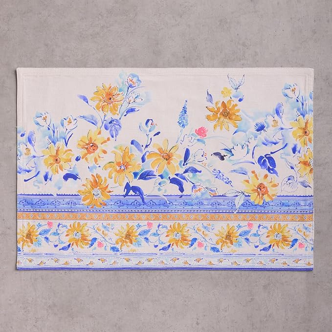 Maison d' Hermine Placemats Set of 2 100% Cotton Washable Cloth Place Mats, Reusable Table Mats for Kitchen Dining Decoration, Party, Wedding, Restaurant Spring/Summer (Girassol, 13" x 19")