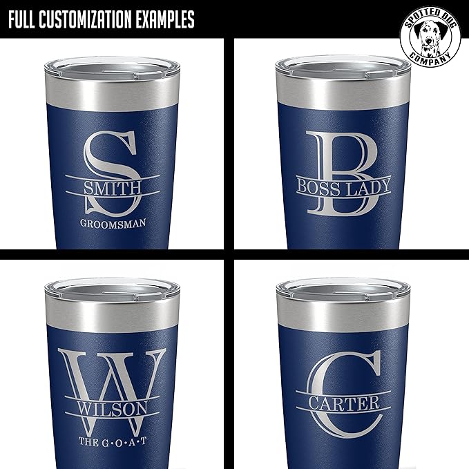 Personalized 20oz (17 Colors) Powder Coated Insulated Stainless Steel Tumbler with Lid, Custom Etched, Customized Engraved Gift Idea for Women Men Her Him, Halpert Monogram Initial Name (Navy Blue)