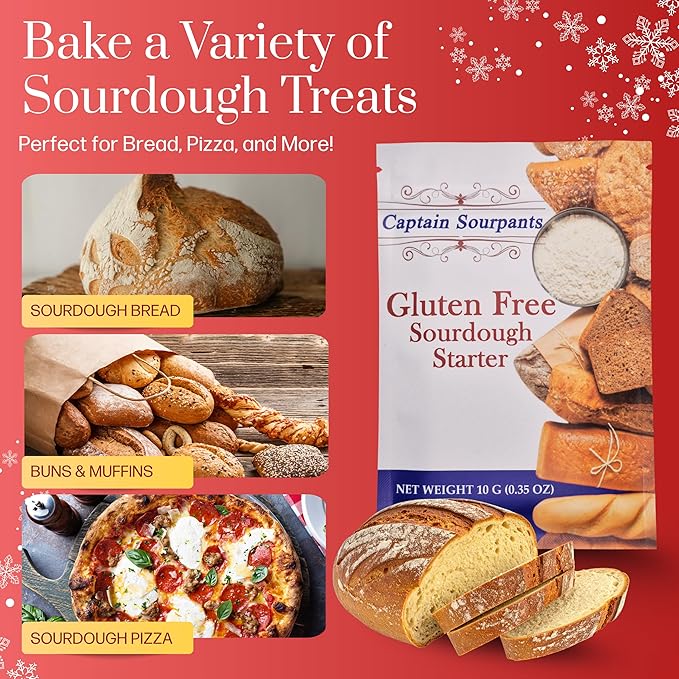Gluten Free Sourdough Starter - 100+ Year Old Dehydrated Heirloom Style Sourdough Starter Kit for Sourdough Bread, Pizza, Buns, Pancakes, Muffins | Easy to Use | Beginner Friendly