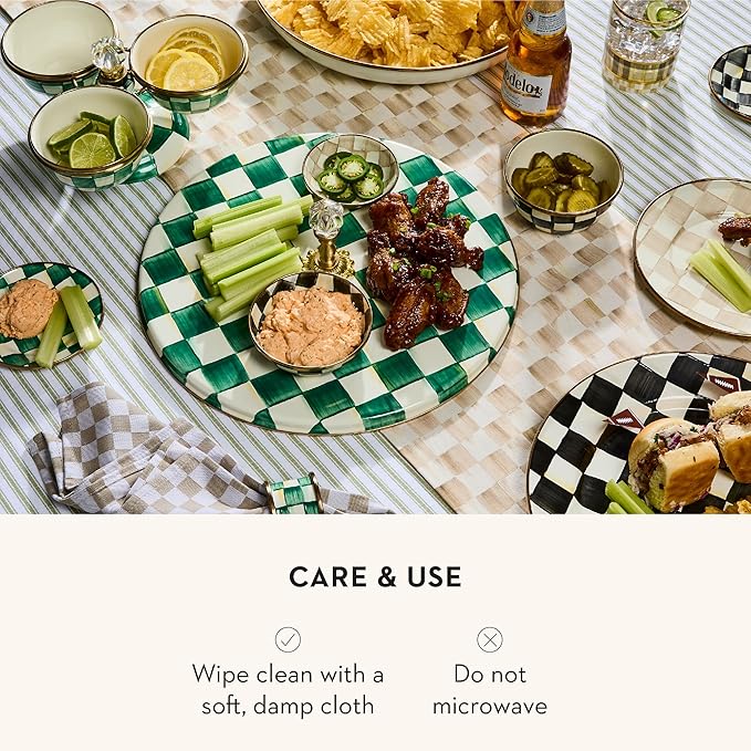 MACKENZIE-CHILDS Cheese Course, Cute Cheese Board and Serving Board for Charcuterie, Green-and-White Emerald Check