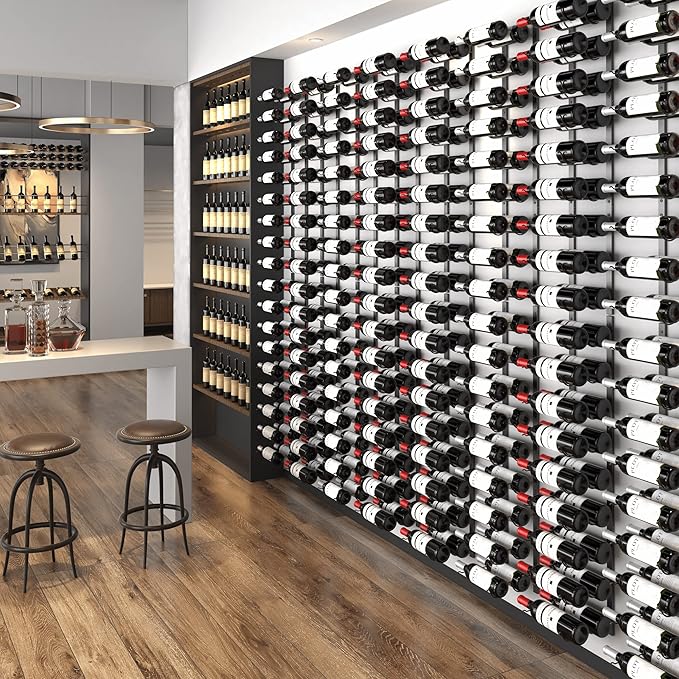 CharaVector Wall Mount Wine Rack (Holds 54 Bottles 3PCS), DIY 1/2 Wall Wine Rack for Wine Bottles, Liquor, Champagne, Black Metal Wine Bottle Holder for Home and Kitchen Decor