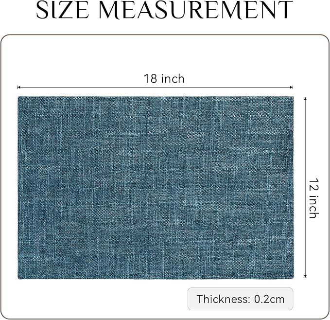 Softalker Faux Linen Placemats Set of 12-12 x 18 Inch, Heat Resistant Double Layered Durable Burlap Farmhouse Place Mats, Non-Slip Washable Rustic Table Mats for Dining, Kitchen, Party竊뉿avy Blue