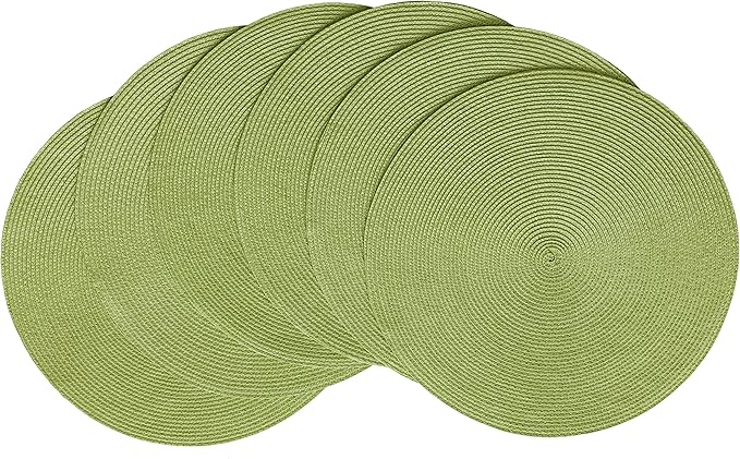 HODJOY Placemats Set of 6, Round Placemats for Dining Tables, Washable Woven Placemats for Christmas 15 inch (Pea Green)
