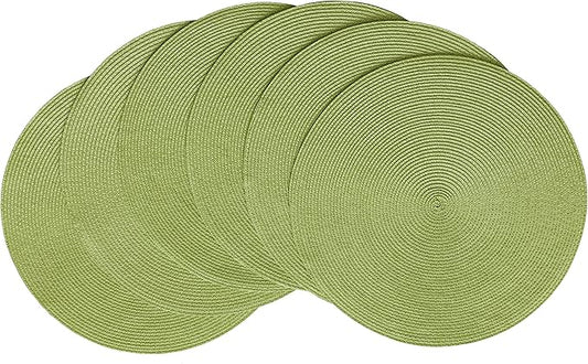 HODJOY Placemats Set of 6, Round Placemats for Dining Tables, Washable Woven Placemats for Christmas 15 inch (Pea Green)